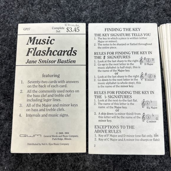 Vtg 1984 Music Flashcard General Words & Music Co Treble Bass Clef Educational - Picture 1 of 5